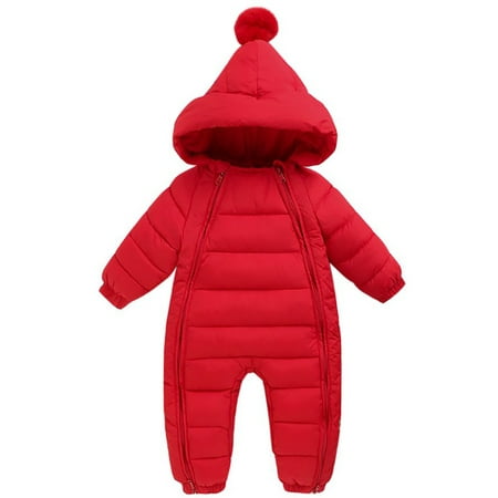 

0-24M Baby Infant Winter Snowsuit Coat Romper Hooded Double Zipper Warm Jumpsuit for Boys Girls