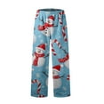 thumbnail image 2 of Autumn Winter Holiday Season Snowman Candy Cane Flannel Pajama Pants for Adults, 2 of 5