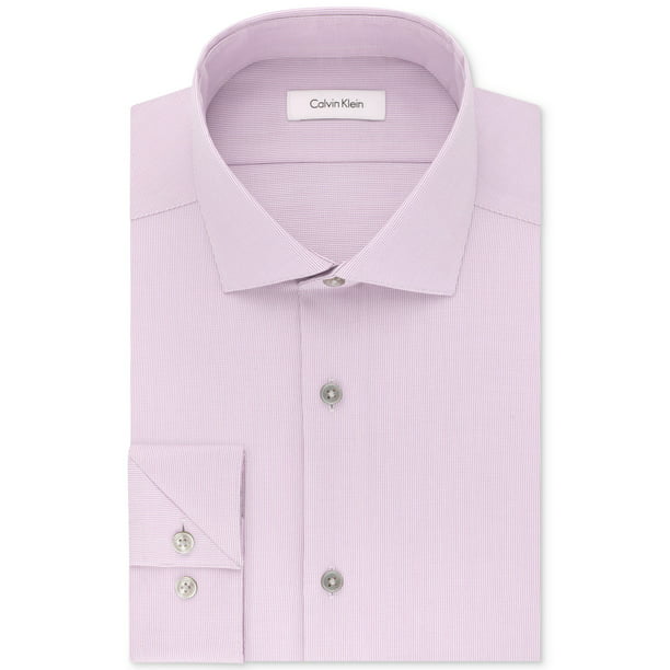 Calvin Klein Men's Steel Slim-Fit Non-Iron Stretch Performance Unsolid Dress  Shirt Purple Size  