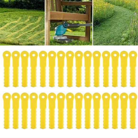 30PCS Lawn Mower Replacement Blades Double Serrated Blade Heads, Compatible with Push-N-Load 3-Blade Trimmer, PivoTrim