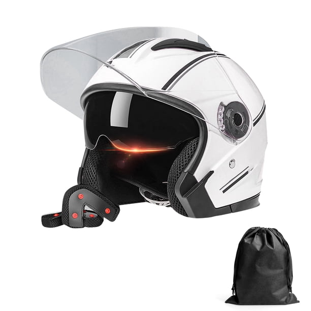 M Buder Casco De Motocicleta 3/4 Abierto Con Doble Visera Para Ciclomotor Cruiser Certificado De Seguridad Cascos De Moto Para Hombre Y Mujer Blanco Elegante Resistencia Superior