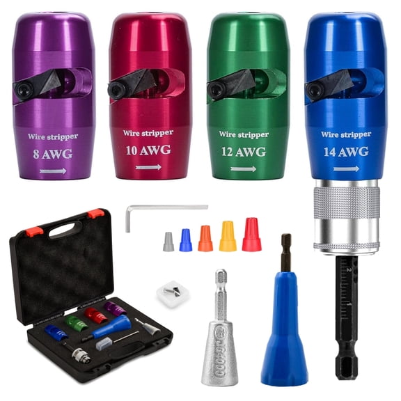 Drill Wire Stripper, Drill Stripping and Twister Kit 8/10/12/14 AWG Gauge, Impact Stripper with Connector Nut, US Regulations Portable Wire Twister Tool for Home Electrical