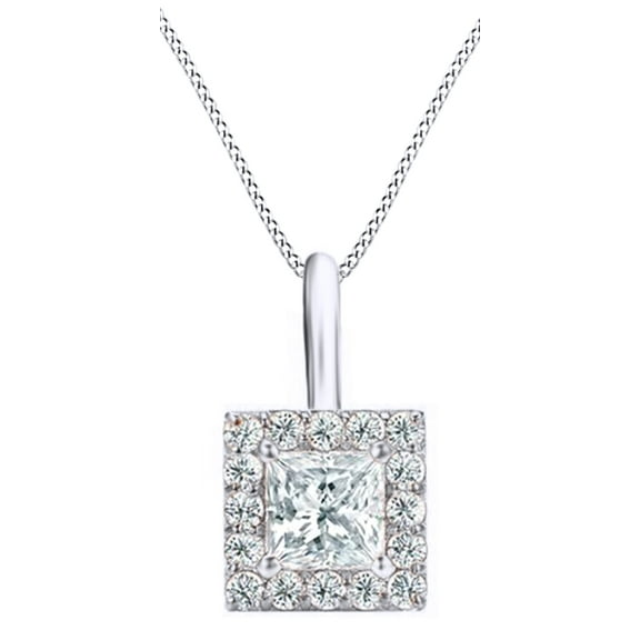 AFFY White Natural Diamond Solitaire Pendant Necklace In 14k White Gold