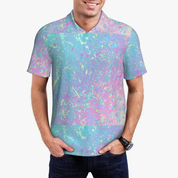 Fotbe Fantasy Gradient Camiseta Polo de Golf para Hombre con Estampado – Camisa Deportiva Transpirable con Cuello Abotonado-XX-Large