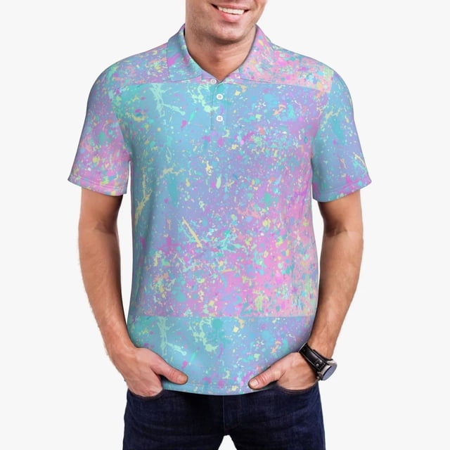 Fotbe Fantasy Gradient Camiseta Polo de Golf para Hombre con Estampado – Camisa Deportiva Transpirable con Cuello Abotonado-X-Large