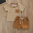 thumbnail image 2 of Krdevn Toddler Boys' Striped Shirt & Shorts Set, Casual Summer 2-Piece Outfit,Yellow, 2 of 4
