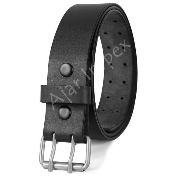 Men's Genuine Leather Gun Holster Work Belt, Double Pin Silver Buckle, 1.75" Wide, Heavy Duty Belt for Casual, Outdoor and Work Use