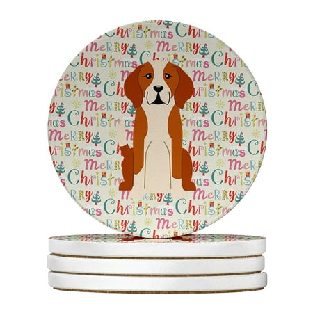 

Merry Christmas English Foxhound Large Sandstone Coasters Pack of 4 4 in x 4 in