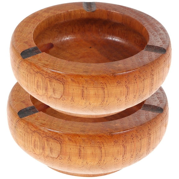 Xing 2pcs Wood Round Ashtray Household Tabletop Ashtray Retro Simple Ashtray