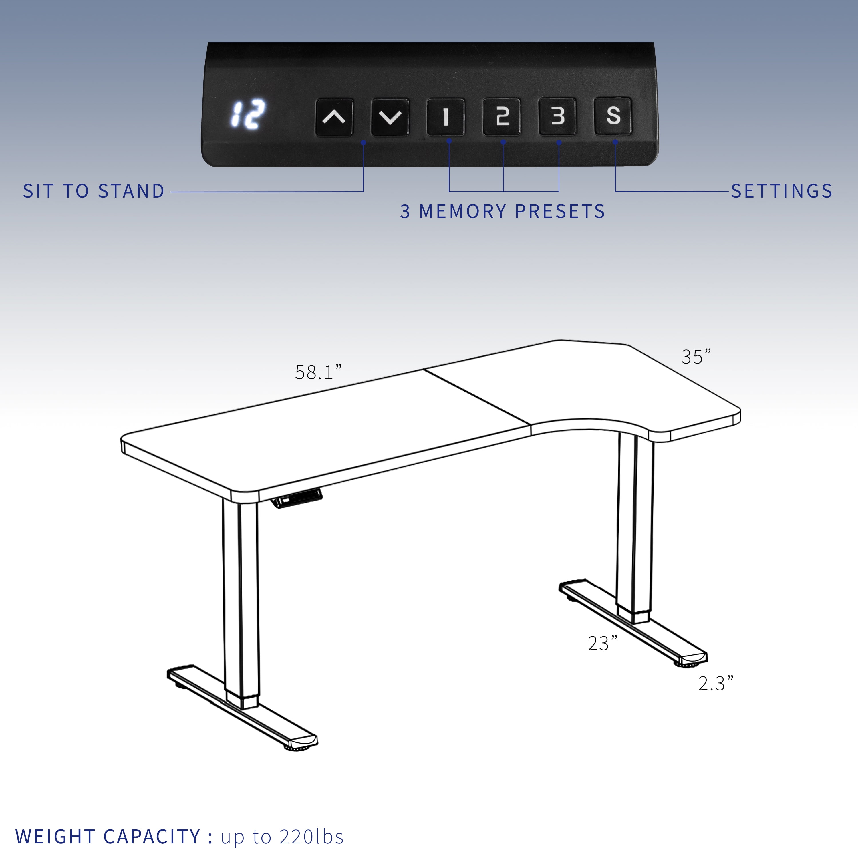 VIVO Electric 58" x 35" Dual Motor Standing Corner Desk, Black Top, Black Frame