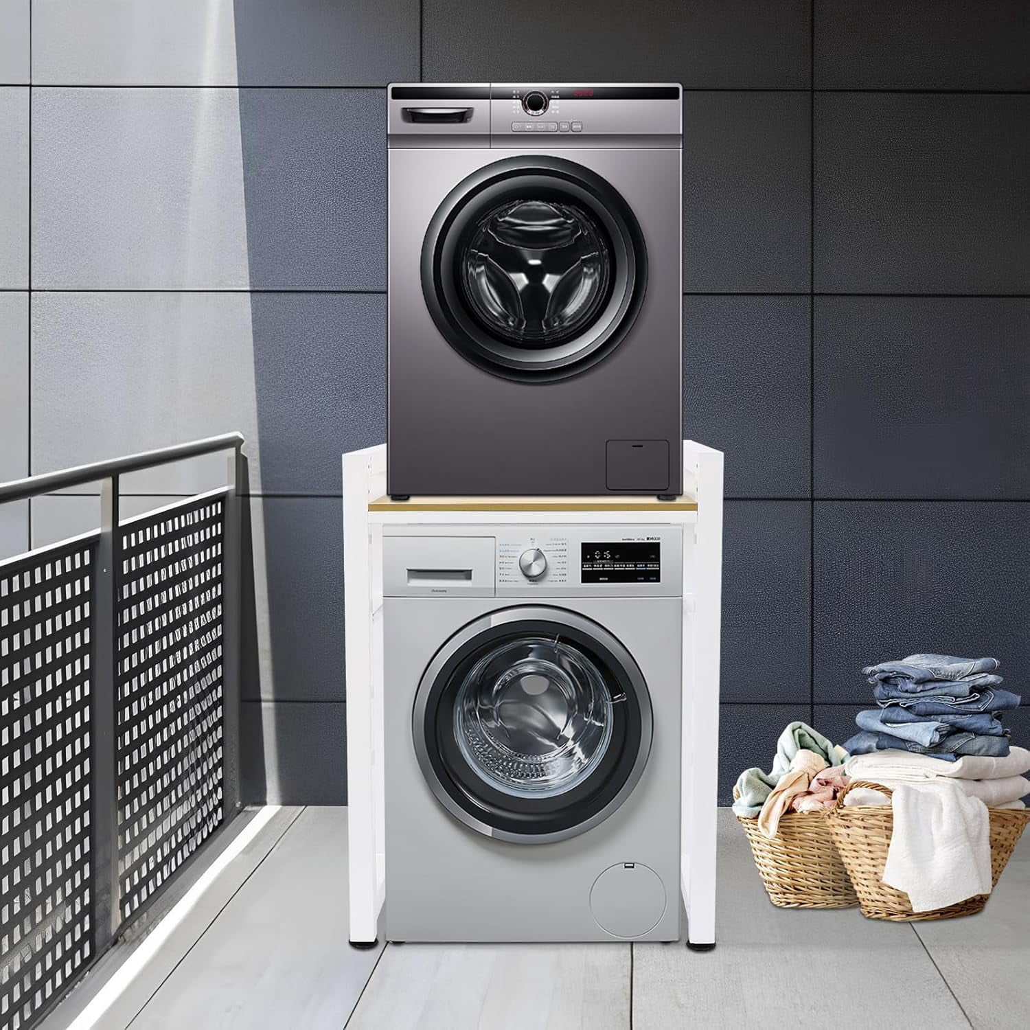 Washer Dryer Storage Shelf, Over Washer Dryer Storage Rack  for Laundry, Bathroom & Kitchen, White