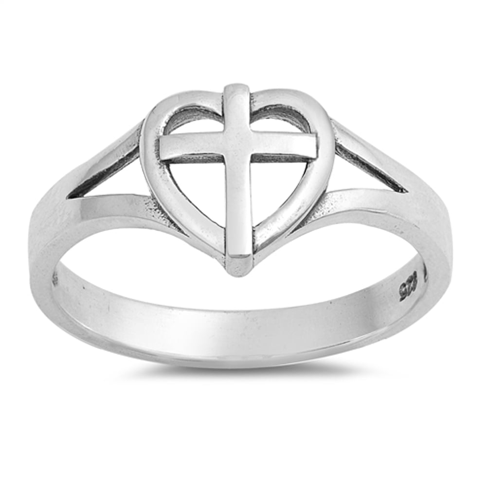 Princess Kylie 925 Sterling Silver Love Heart Cross Eternity Ring