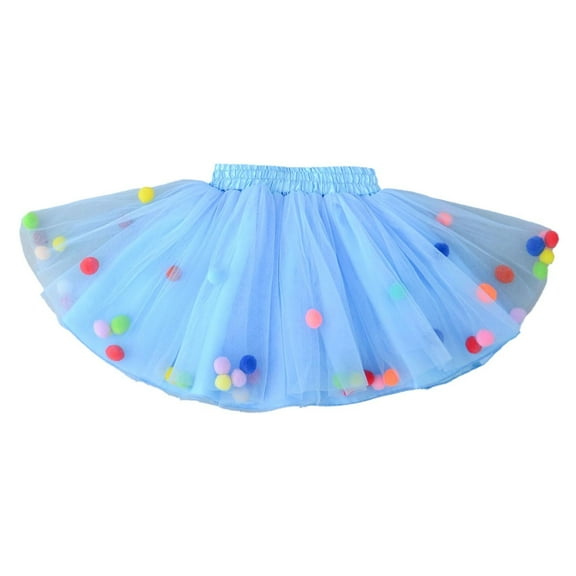 FAOWME Tutu Skirt Girls Petticoat Tutu Skirt Short Children Tutu Skirt Kids Pompoms Skirt Girls Tutu Carnival Skirt Light Blue 9-10 Years