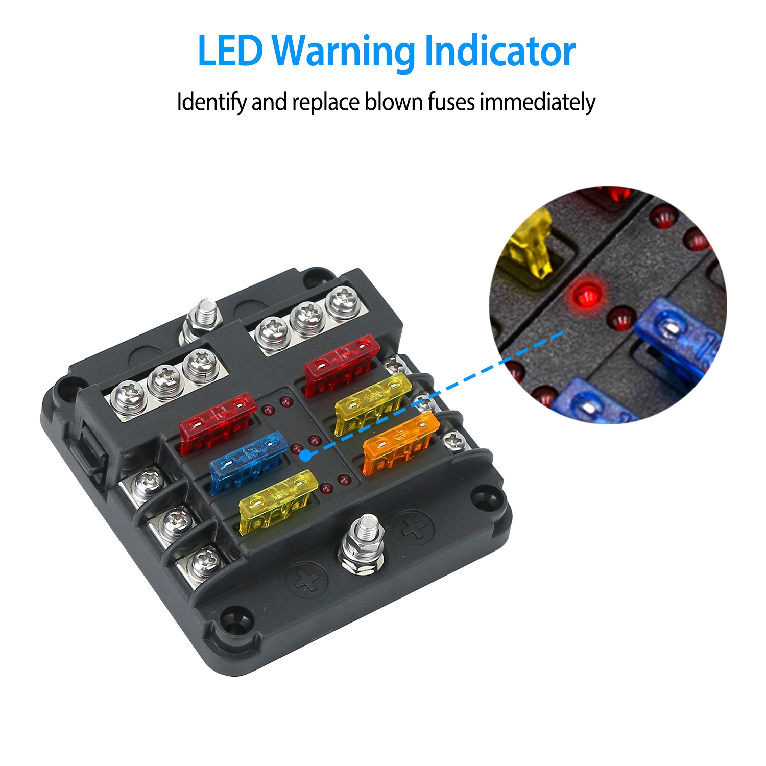 iMountek 6-Way Fuse Box Holder with LED Indicator Circuit Blade Fuse Block 