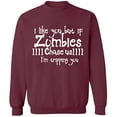 thumbnail image 2 of OXI Crewneck Sweatshirt - I Like You But If You Zombies, Basic Casual Sweatshirts for Men's and Women Fleece Sweatshirt Long Sleeve - Maroon Medium, 2 of 2