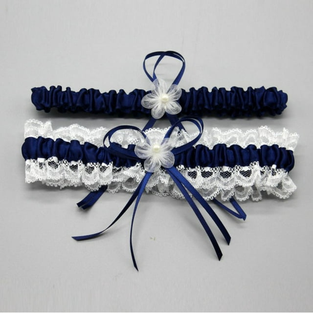 Wedding Garter for Bride Stretch Prom Garters Bridal Leg Garter Set, Navy