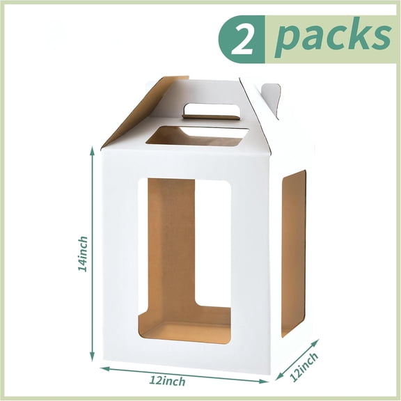 2-Pack Tall Cake Boxes 12x12x14in with 6 Windows, White Tiered Cake Carriers – Holiday Deal, Perfect for 10" & 12" Layer Cakes, Weddings & Birthday Cakes