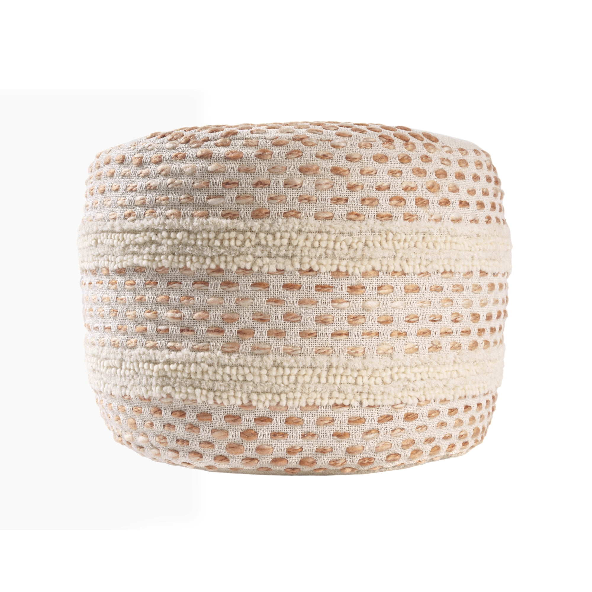 Ox Bay Amadeus Striped Farmhouse Cotton Ultra-Soft Indoor Ottoman Pouf, White/Adobe, 18" x 18" x 14"