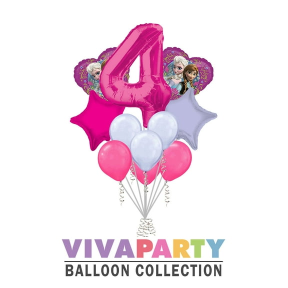 11 pc Disney Frozen Heart Balloon Bouquet 4th Birthday Party Decoration Elsa Anna Birthday