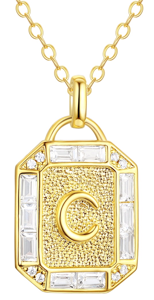 Adult 14KT Gold Flash Plated Initial Double Necklace Set with Simulated Diamonds