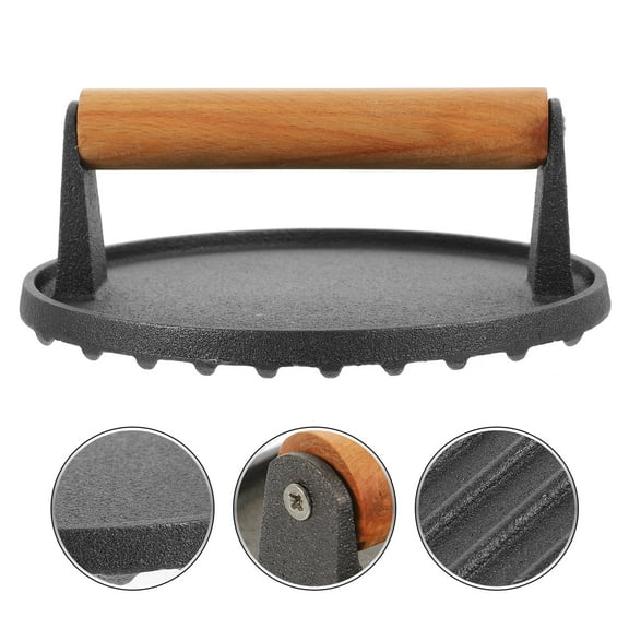 Sparsain Iron Grill Press Bacon Press with Wooden Handle Hamburger Press Kitchen Meat Press