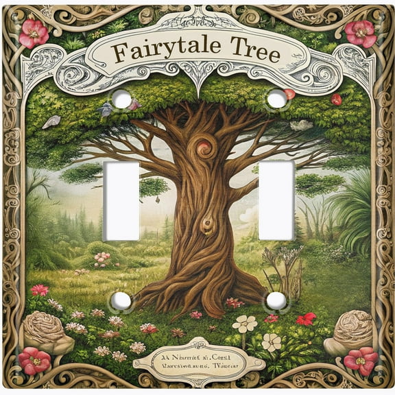 Metal Light Switch Wall Plate Outlet Cover (Printed Image of Fairytale Tree - Double Toggle)