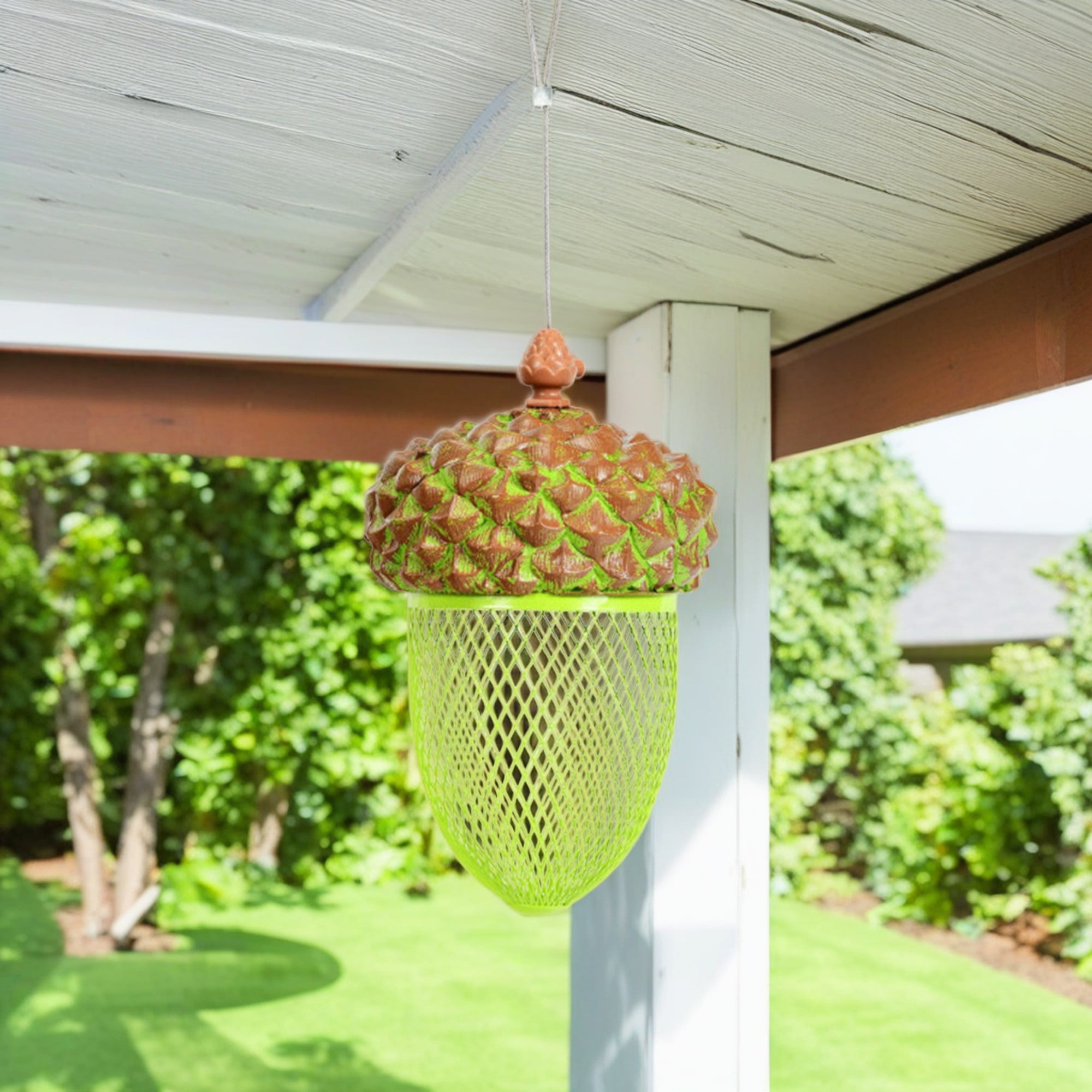 Pefilos 8.5" Metal Bird Feeder, Outdoor Hanging Multifunctional Acorn Wild Bird Feeder Box, Food Dispenser for Garden Yard, Easy to Clean and Fill, Brown