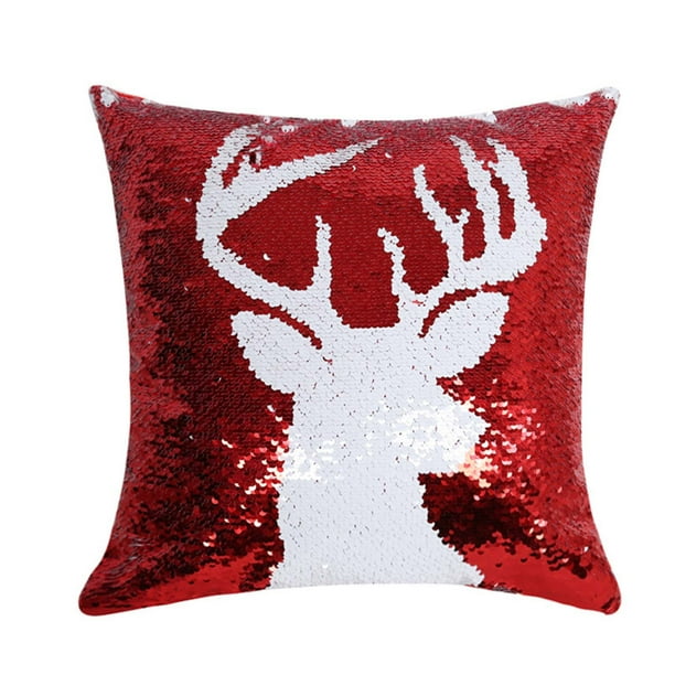 Cubiertas de Almohada de Navidad de Moda Y Fresca Navidad Roja Navidad de Dos Lados Brillante Copo de Nieve Reposacabezas de Ciervo Almohadas de Navidad Almohadas Decorativas