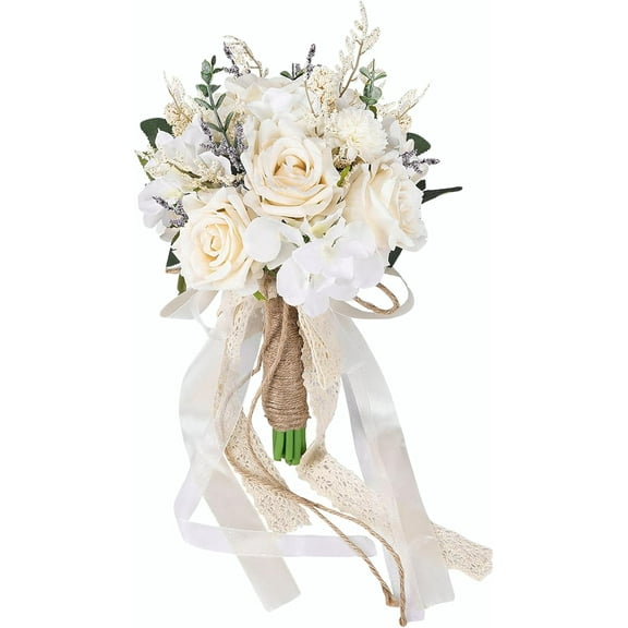Artificial White and Champagne Rose Wedding Bouquet