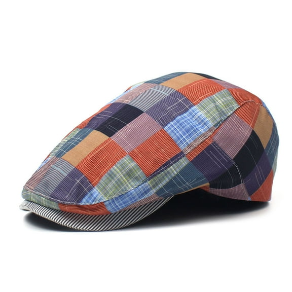 SikaFu Ethnic Gardening Small Fresh Beret. Ladies Peak Hat Fashion Retro Grid Forward Hat Hat