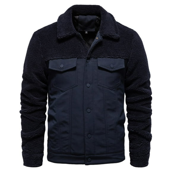 Maoxin Men's Coats and Jackets Men's Jacket Casual Lambswool Jacket Long Sleeve Hoodless Casual Jacket Dark Blue M