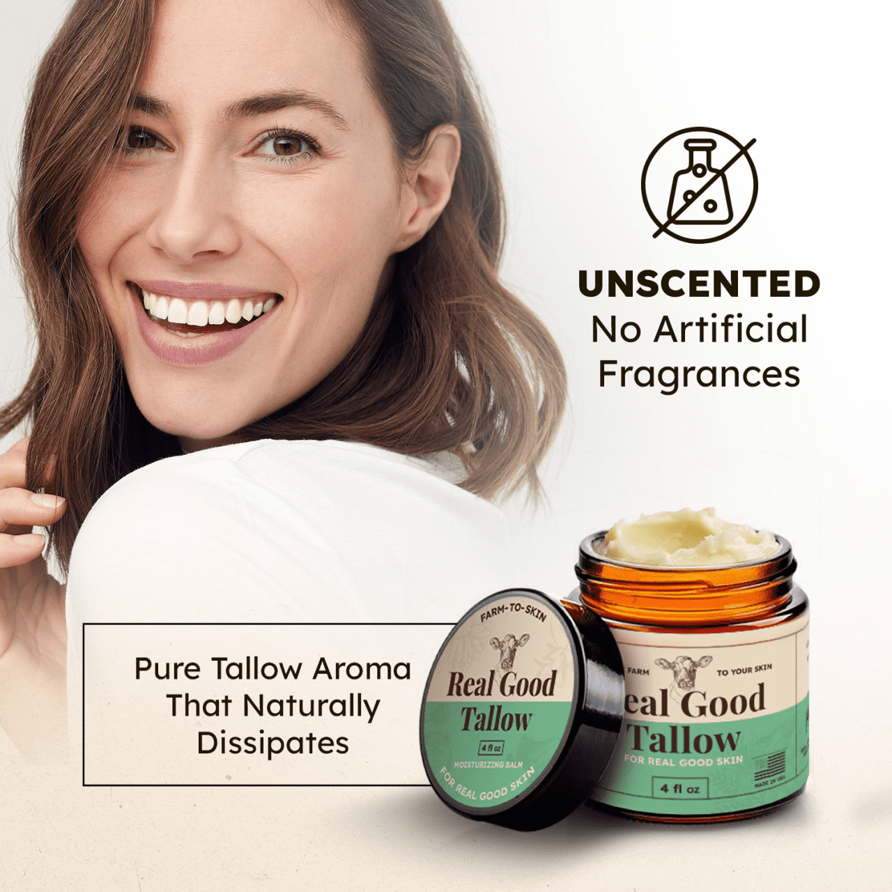 Real Good Tallow and Honey Balm - 100% Grass Fed & Finished Beef Tallow Face Moisturizer with Manuka Honey, Olive Oil & Calendula - 4 oz - Lotion for Real Good Skin  Made in USA