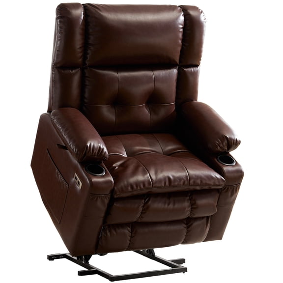 Elderly Dual Motor Power Lift and Massage and Heat Recliner, Brown