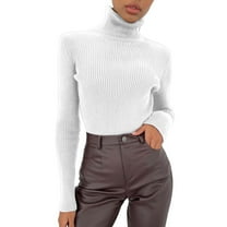 YOTMKGDO Long Sleeve Funnel Neck Undershirts for Women: Soft Lightweight Turtleneck Sweater – Warm Knitted Pullover Perfect for Curvy Fits and Casual Wear in White