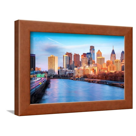 Late Afternoon in Philadelphia the Skyline Glows under an Orange Sunset Light Schuylkill Expressw, Scenic Framed Art Print Wall Art by mandritoiu Sold by Art.Com