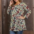 thumbnail image 5 of Dweltoz Plus Size Shirts for Women L-4XL Summer Crew Neck Tunic Tops 3/4 Sleeve T-Shirts Loose Fit Cotton Floral Print Tunics Blouses,Purple 4XL, 5 of 5