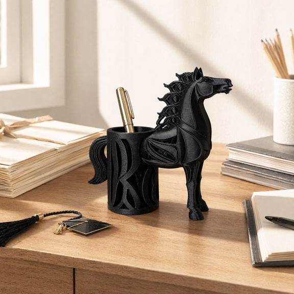 Horse-Shaped Pen Holder, 3D Printed Pencil Cup, Multi-functional Desktop Organizer for Home Office Supplies