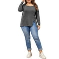 thumbnail image 2 of Agnes Orinda Plus Size Top for Women Side Button Square Neck Long Sleeve Casual Tunic Blouse 2X Grey, 2 of 6