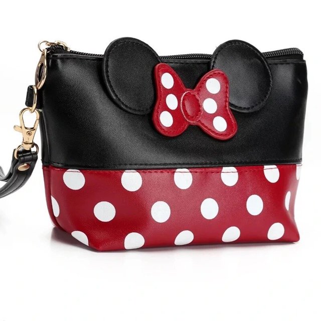 Disney Mickey Mouse Cosmetic Bags Women Makeup Bag New Cartoon Large Bow Tie Clutch Women Packages PU Leather Bag Handbag gifts Gao Jinjia LED