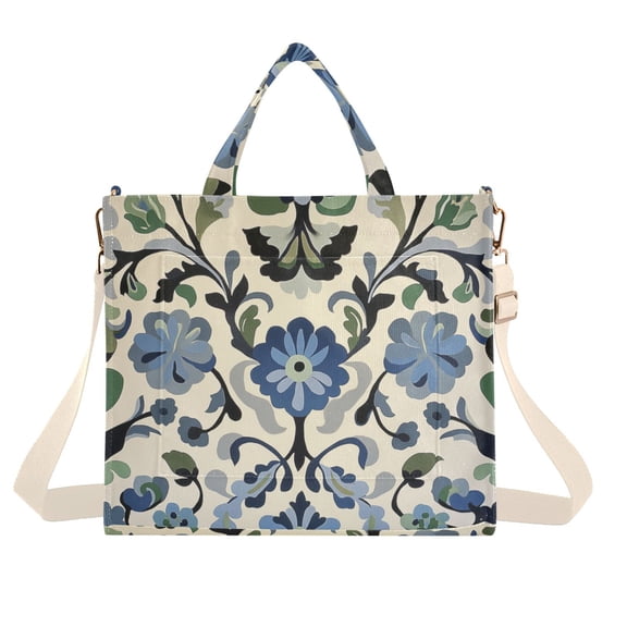 FORMRS Womens Corduroy Tote Bag Crossbody Shoulder Handbag with Pocket, Blue Floral