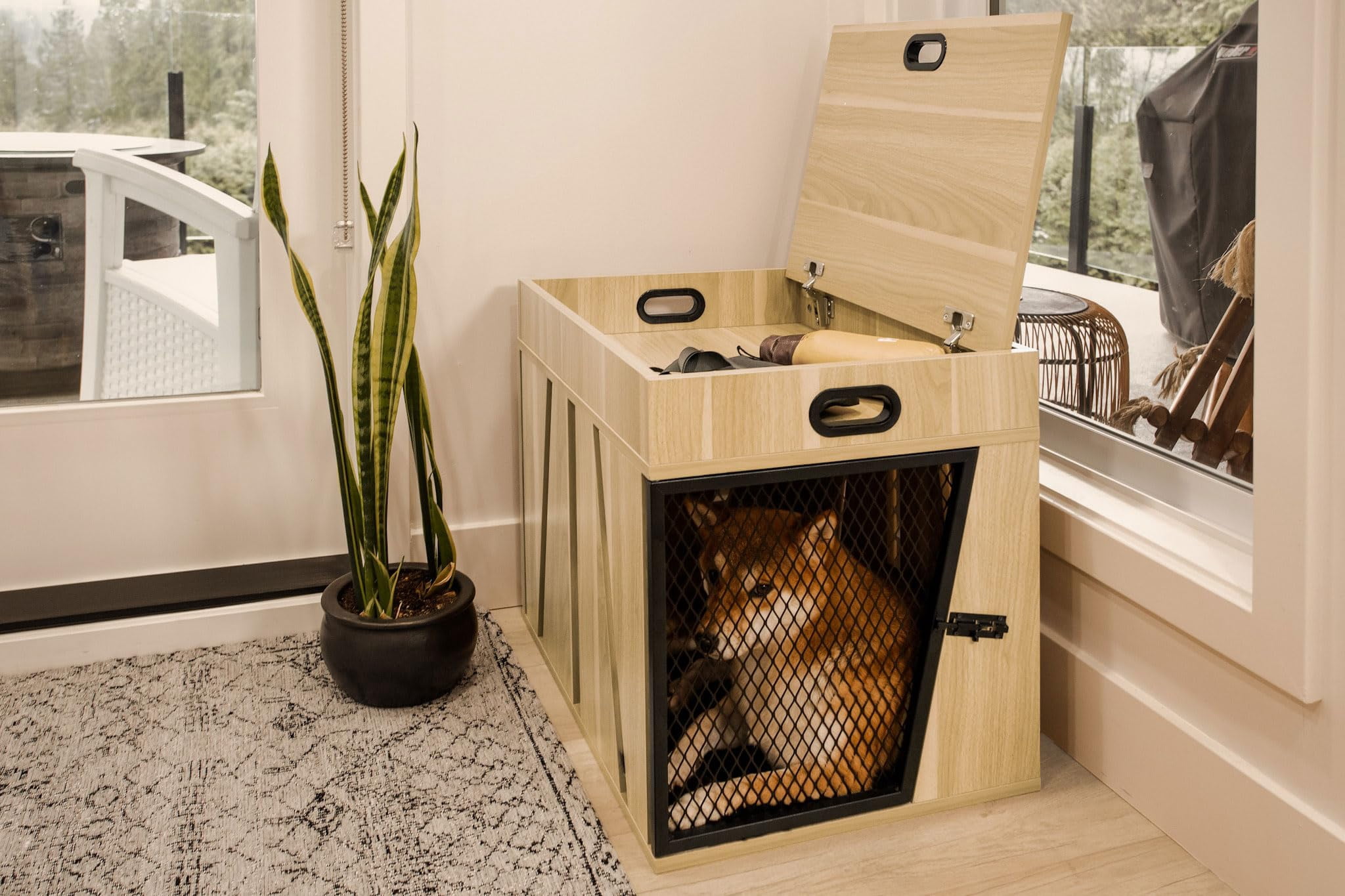 Lucky Kennels Penny Pet Crate (Medium) - Multi-Functional Pet Kennel & Decorative Side Table with Storage