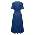 thumbnail image 4 of Admvng Womens Dress Tiered Solid V Neck Short Sleeve Casual Spring and Summer Comfy Dresses, 4 of 6
