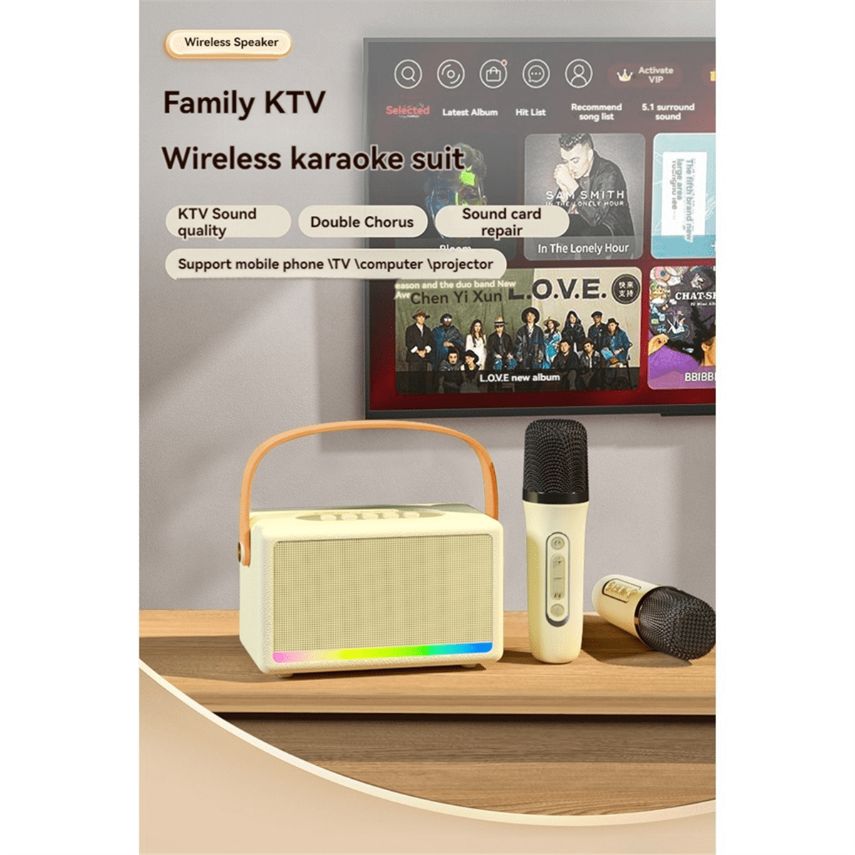 Karaoke Machine for Kids Adults Mini Portable Bluetooth Karaoke Speaker with Wireless Microphone LED Light for Banquet,A