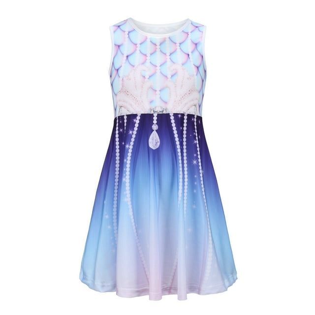 Robes Bébé Fille Tout-Petits Enfants Filles Été Col Rond Sans Manches Robe Imprimé Floral Décontracté Plage Fête Robes Robe Fille Bleu 9 Ans-10 Ans