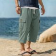 thumbnail image 2 of Gym Cargo Shorts Men Solid Color Drawstring Casual Capri Pants Pocket Outdoor Trousers Hiking Work Elastic Waist Workout Shorts Men, 2 of 4
