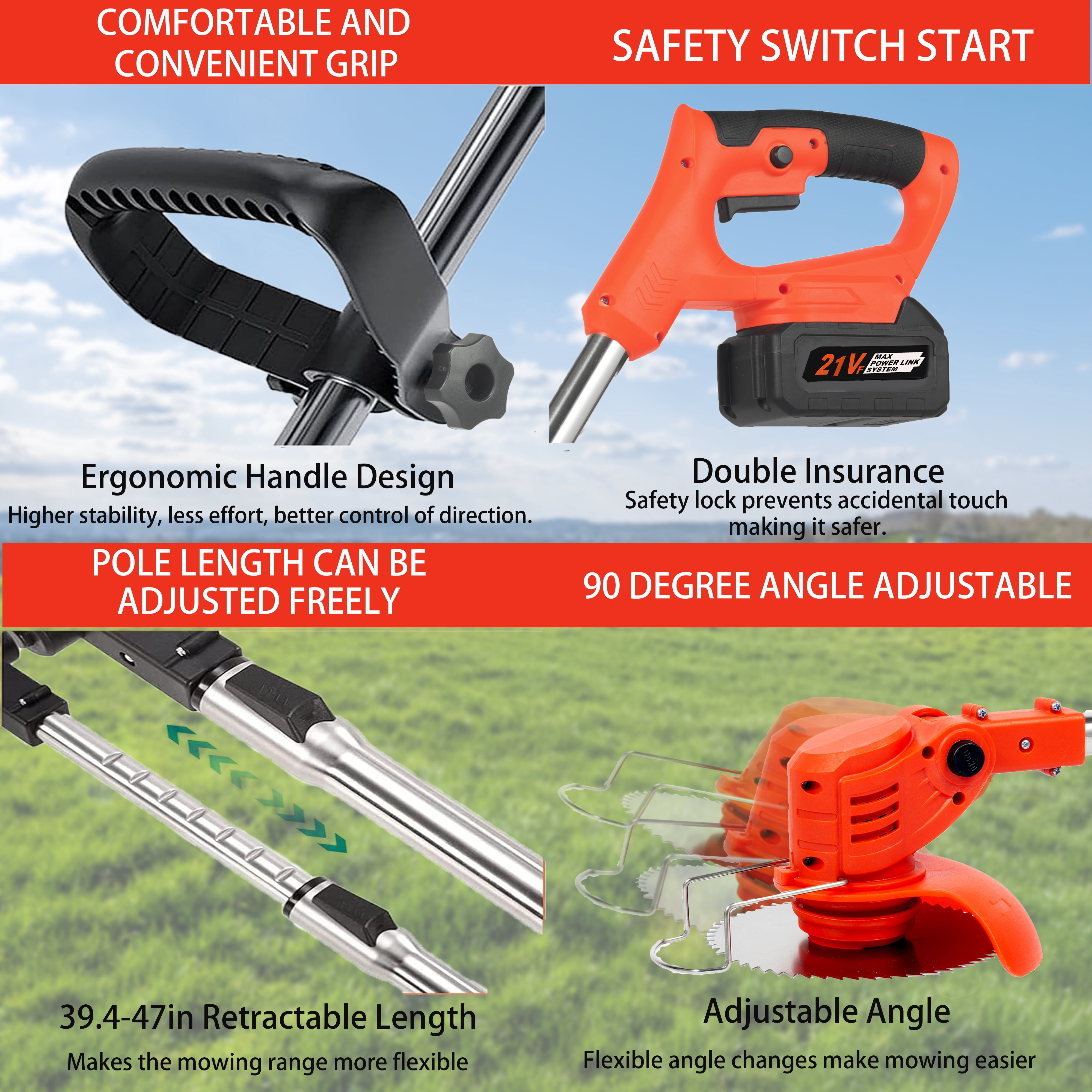 Yuyongr Weed Wacker Cordless String Trimmer with Wheels,2*2000mAh Cordless String Trimmer with 4 Types Cutting Blade,Weed Eater Grass Trimmer/Lawn Mower,(No Wheel)
