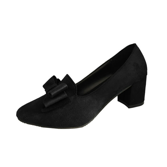 Xiaoxatg Women's Comfortable -On Round Head Bow Casual Heel Shoes for Fashionable Style 6.5 Black