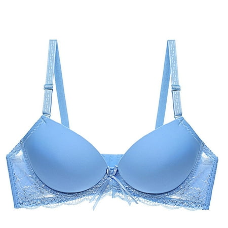 Elvqul Womens Plus Size Bras Underwire Nylon Push-Up Blue Plain Underwear Bras
