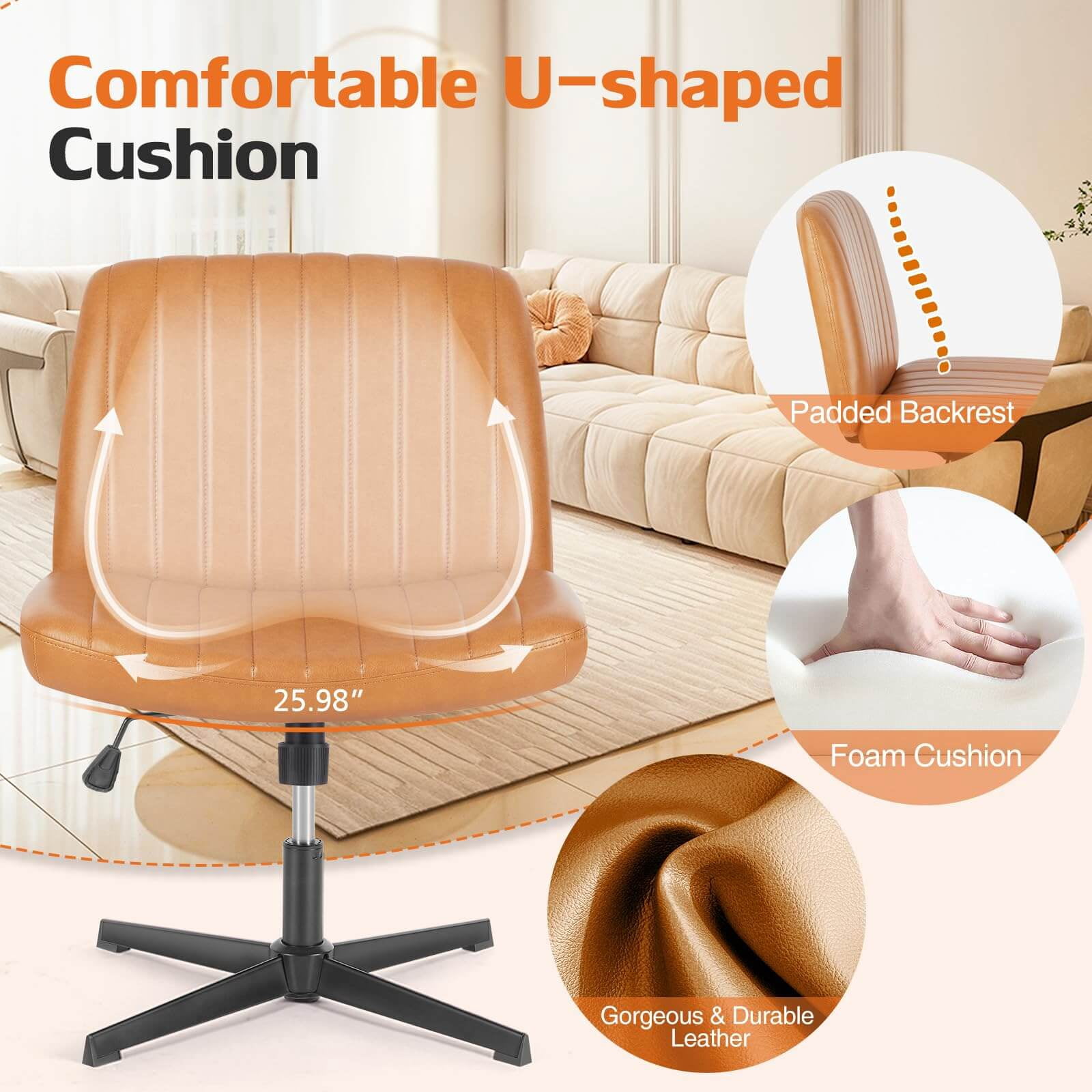 Cross-Legged Armless Swivel Chair without Wheels for Home Office