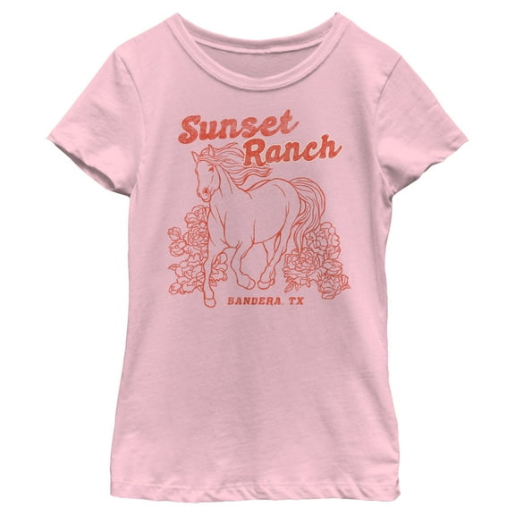 Girl's Lost Gods Distressed Sunset Ranch Graphic Tee Light Pink Small